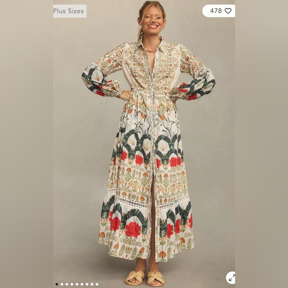 By Anthropologie Printed Button Down Shirt Dress